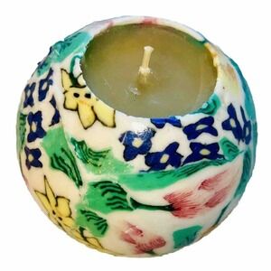 Lifelines Hand Sculpted Floral Mosaic Candle Pattern 3.5” Ball Hand Sculpted 80s